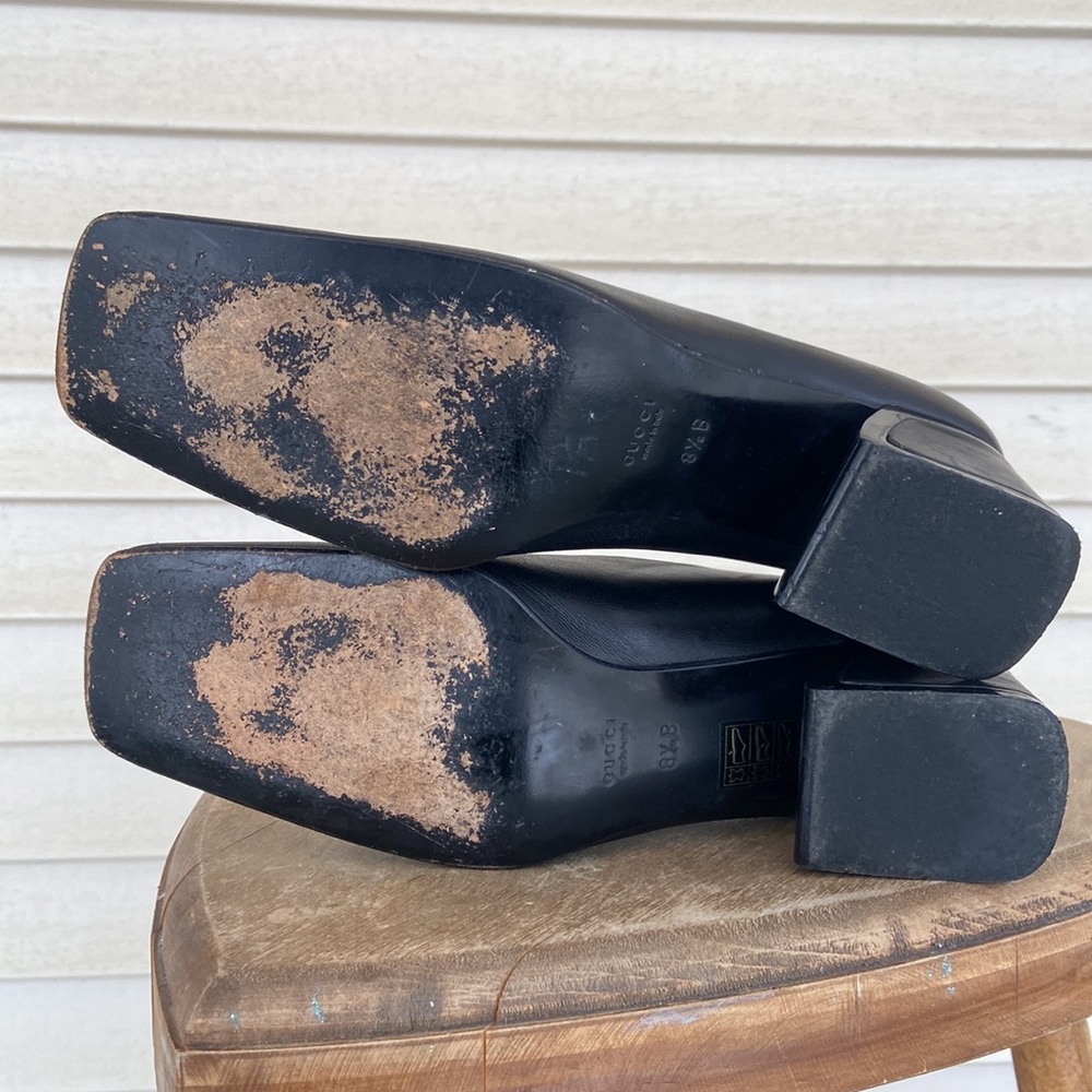 Gucci Leather Square Toe Mid-Heel Pump Shoes Women's Size 8.5 - Picture 7 of 10